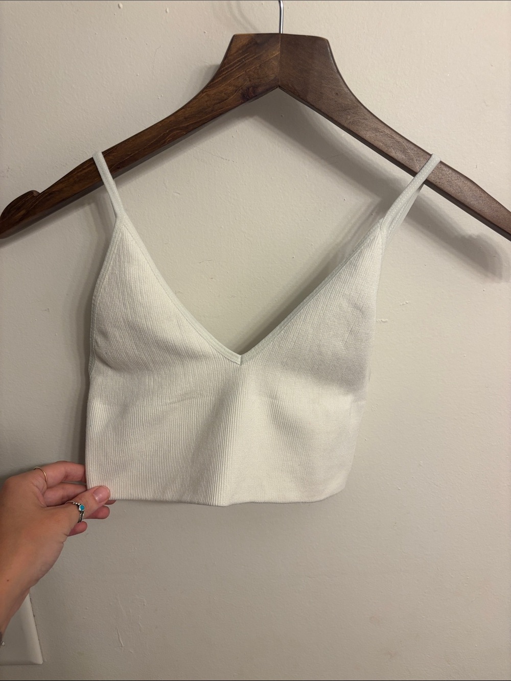 By Together White Ribbed V-Neck Cropped Camisole